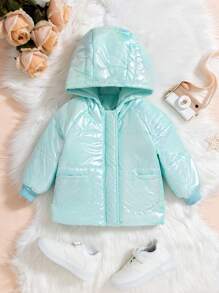 Baby Girl Raglan Sleeve Hooded Padded Coat - Multicolor - View 1