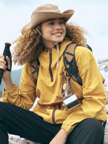 In My Nature Letter Graphic Contrast Binding Hooded Softshell Jacket - Yellow - View 5