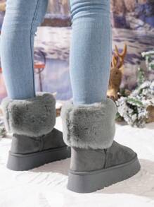 女士時尚高端，舒適厚底，軟底中筒休閒多功能雪靴 - 灰色 - 查看 4