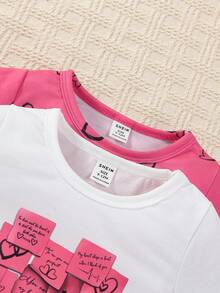 SHEIN 2 件/套女嬰休閒愛心圖案上衣適合日常穿著 - 粉色 - 查看 7
