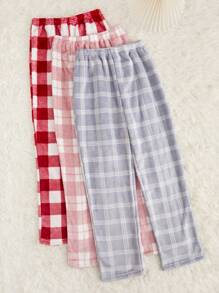 3pcs Plaid Print Flannelette Sleep Cozy Pants, Fall Winter Clothes - Multicolor - View 2