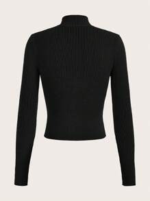 SHEIN EZwear Dây kéo Đồ đan Ribbed Áo len Mở - màu đen - Xem 2