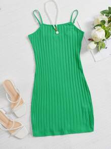 Muchica Vestido ajustado unicolor tejido de canalé - Verde - Ver 1