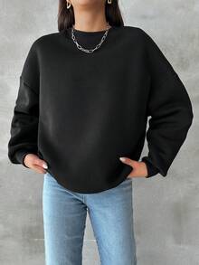 SHEIN Cottnline 萬聖節卡通圖案落肩袖運動衫 - 黑色 - 查看 2