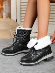 Của phụ nữ Mùa Đông Dày lên , Ấm áp , Cao-top Bốt Tuyết Với Và chất liệu da PU , Chống trượt , Không thấm nước , Giải trí , Đế dày , Đầy màu sắc , Học sinh Giày ống - Xám - Xem 2