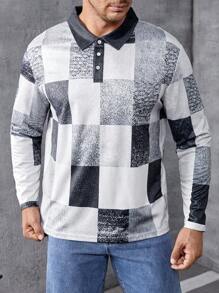 Manfinity Homme Men Plus Patchwork Print Polo Shirt