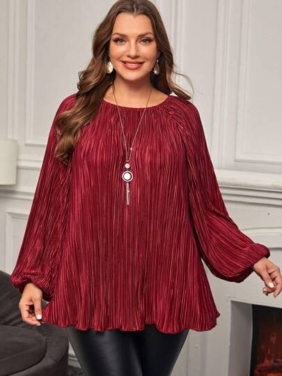 EMERY ROSE Plus Lantern Sleeve Plisse Tee | SHEIN EUR