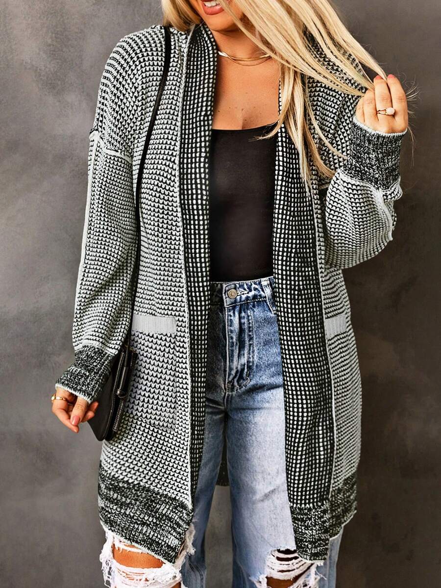 Acelitt 加大码 1 件全图案落肩开衫，适合冬季