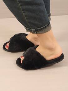女士毛绒交叉带保暖轻便家居拖鞋，适合秋冬季，毛茸茸的鞋子