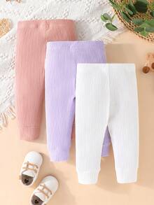 SHEIN Bebé niño 3 piezas Pantalones con diseño de parche de letra tejido de canalé - Multicolor - Ver 2