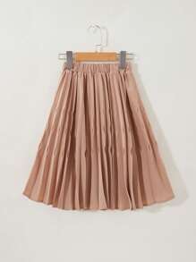 SHEIN Young Girl Solid Pleated Skirt - Apricot - View 1