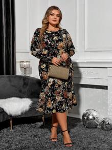 SHEIN Clasi 大尺碼花卉印花優雅連身裙 - 彩色 - 查看 5