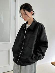 DAZY 拉鍊式下垂肩夾克 - 黑色 - 查看 4