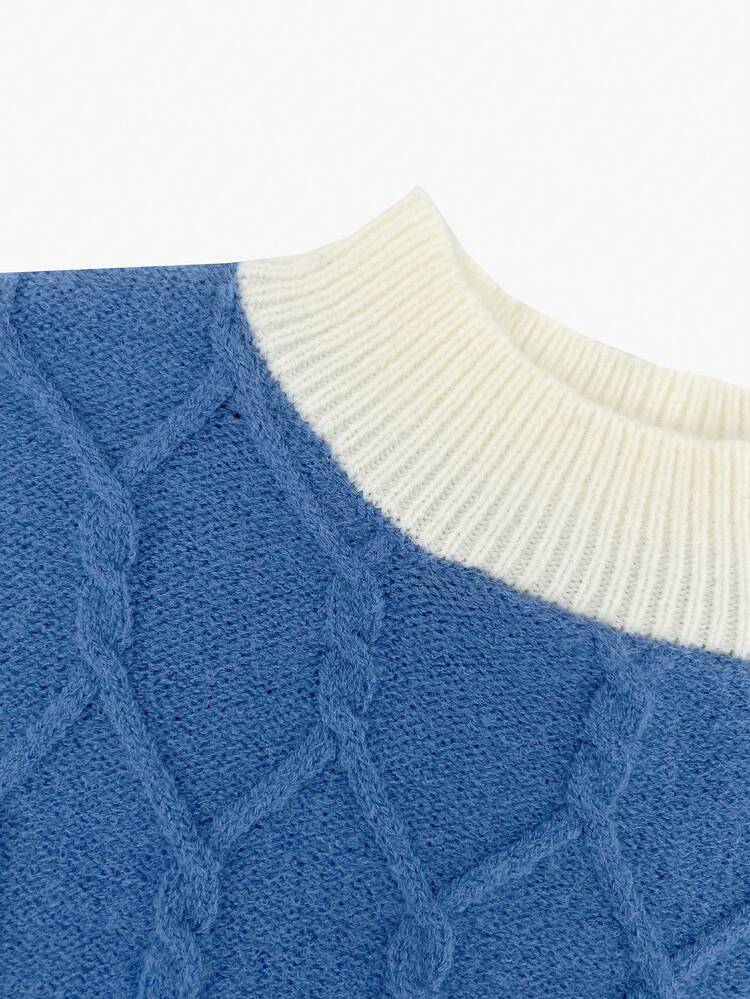Contrast Trim Drop Shoulder Knit Pullover Fall Winter Sweater