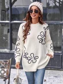 Aveloria 花卉圖案落肩袖套頭毛衣