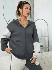 SHEIN EZwear Của phụ nữ Hoodie In Khối màu Thiết kế - Nhiều màu - Xem 5