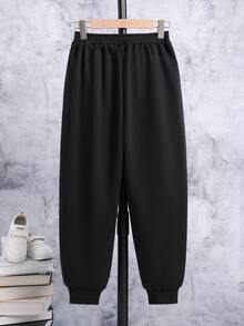 SHEIN 男童街頭風格字母印花彈性袖口慢跑褲 - 黑色 - 查看 2