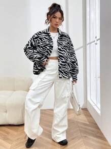 SHEIN EZwear Women's Regular Fit Black & White Coat - Black and White - View 3