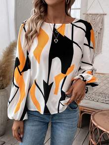 SHEIN Unity Blusa con estampado de manga farol - Multicolor - Ver 4