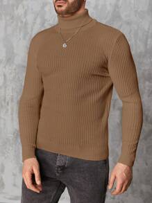 RueChic Men Turtleneck Ribbed Knit Sweater - Camel - View 4