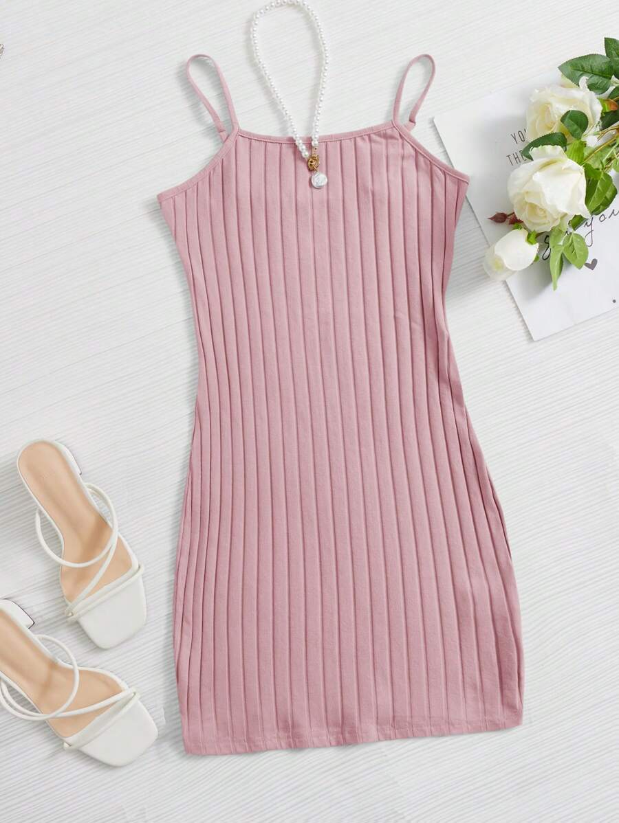 Muchica Rib-knit Solid Bodycon Dress - Baby Pink - View 1
