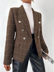 EURMUSE In kẻ sọc Đôi ngực Áo vest - Cà phê nâu - Xem 4