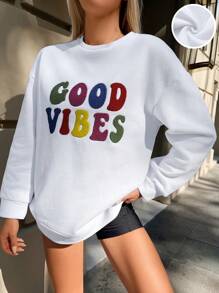SHEIN PETITE Letter Graphic Drop Shoulder Sweatshirt - White - View 1