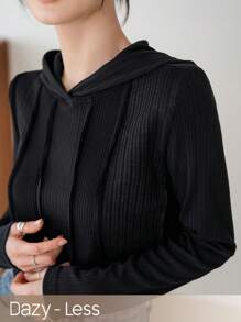 DAZY Long Sleeve Hooded Top - Black - View 6