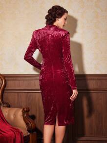 SHEIN DECDS Mặt trước xoắn Váy liền áo vừa vặn - Màu Đỏ Sâu - Xem 5