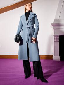 MOTF PREMIUM BELTED WOOL-BLEND COAT - Purple - View 9