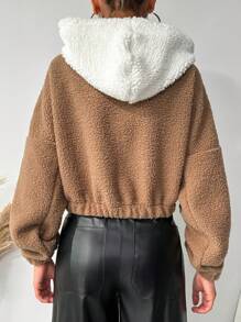 SHEIN Sweat-shirt à capuche En Molleton D'ours Colorblock Pour Femme