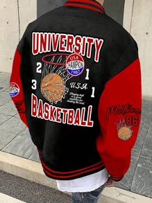 Aesthetic Post Nam In hoa bóng rổ Khối màu Áo khoác bóng chày - Nhiều màu - Xem 1