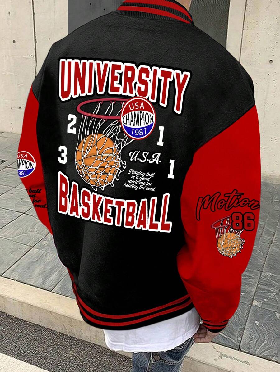 Aesthetic Post Nam In hoa bóng rổ Khối màu Áo khoác bóng chày - Nhiều màu - Xem 1