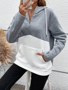 SHEIN Essnce 休閒口袋 拉鍊撞色女士衛衣 - 彩色 - 查看 5