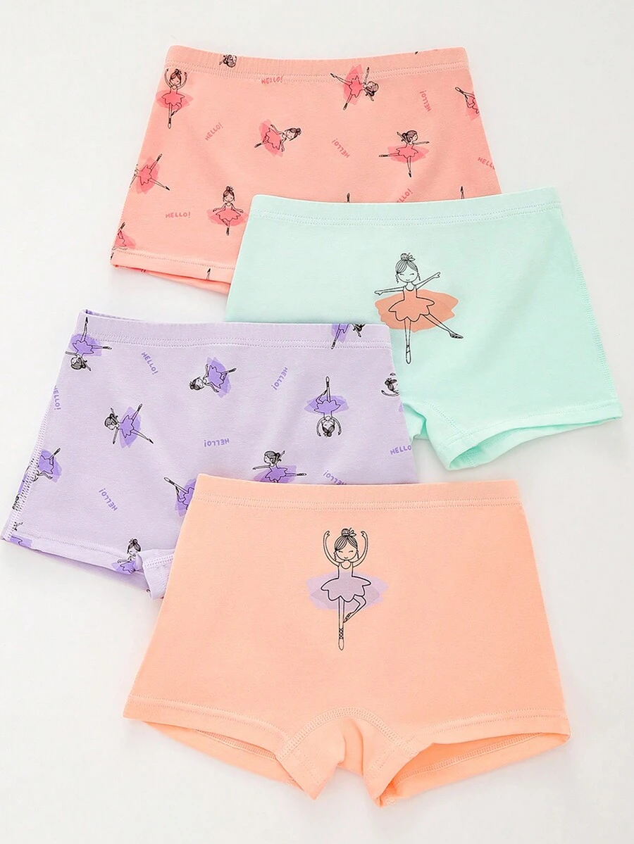 Young Girl 4pcs Cartoon Figure Graphic Boxer Brief - Multicolor - View 1