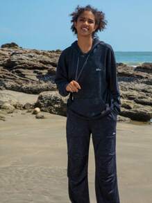 In My Nature Letter Graphic Drawstring Waist Outdoor Sweatpants - Black - View 6