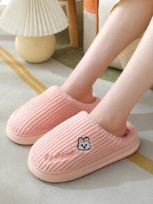 舒服的拖鞋適合女士,兔子刺繡,時尚長毛絨,粉色的冬天室內厚下裝,濃烈香調,,防滑 - 淺粉色 - 查看 3
