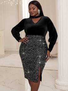 SHEIN Lady Plus Size Shiny Velvet Dress For Women - Multicolor - View 6