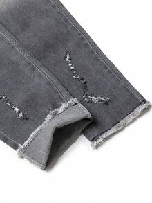 Tween 男童彈性休閒仿舊牛仔褲 - 灰色 - 查看 5