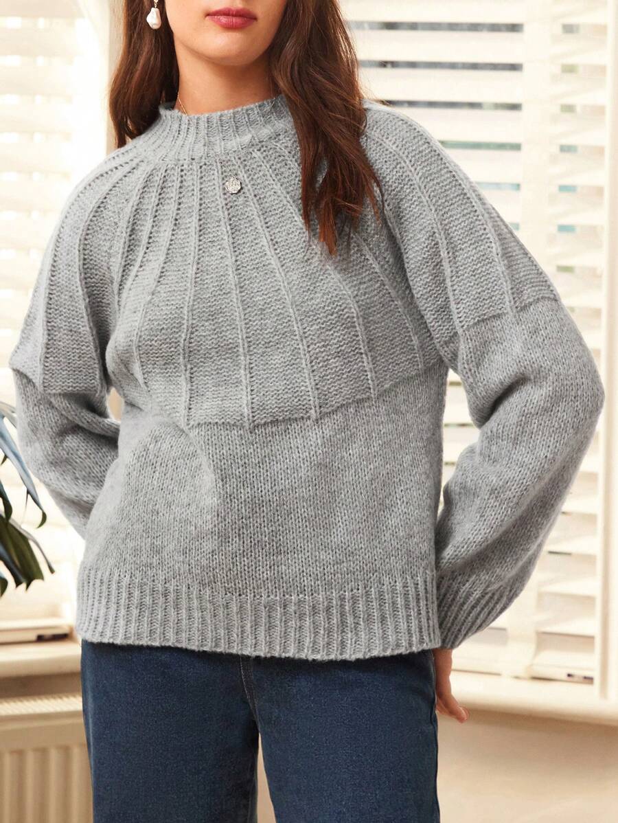 SHEIN Frenchy 女式拉蓋袖毛衣 - 灰色 - 查看 1