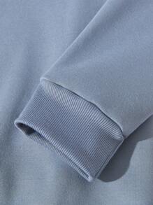 SHEIN 青少年男孩字母图案保暖内衬卫衣 - 霧霾藍 - 查看 5