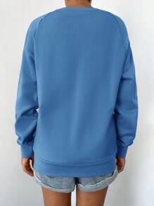 SHEIN Cottnline Solid Raglan Sleeve Sweatshirt - Blue - View 2