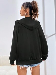 Của phụ nữ Retro Cánh & Vượt qua In Dây kéo phía trước Hoodie - màu đen - Xem 2