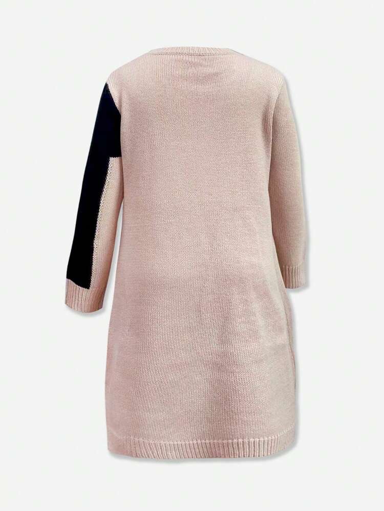Tween Girl Two Tone Asymmetrical Hem Sweater Dress