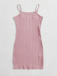Muchica Rib-knit Solid Bodycon Dress - Baby Pink - View 3