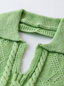 SHEIN Unity Plus Solid Cable Knit Top - Green - View 1