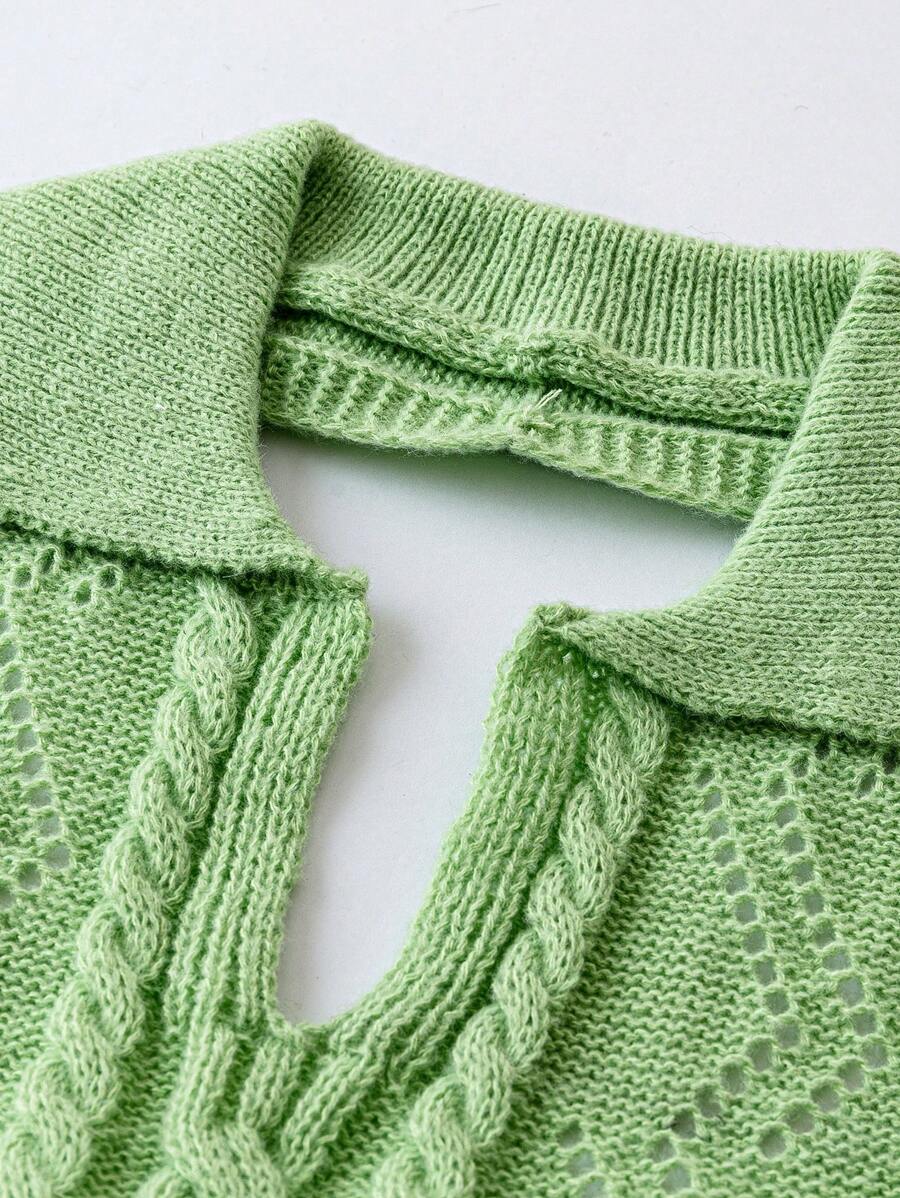 SHEIN Unity Plus Solid Cable Knit Top - Green - View 1