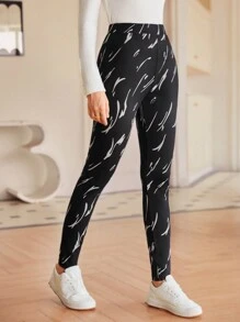 SHEIN Frenchy Allover Print High Waist Leggings - Khaki - View 6