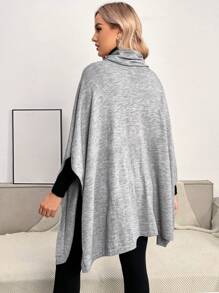 SHEIN 孕妇高领斗篷袖开衩下摆斗篷，适合冬季 - 淺灰色 - 查看 2