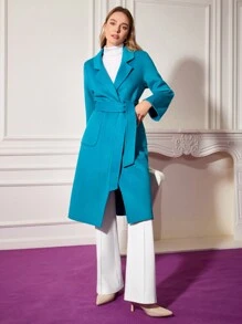 MOTF PREMIUM BELTED WOOL-BLEND COAT - Teal Blue - View 6